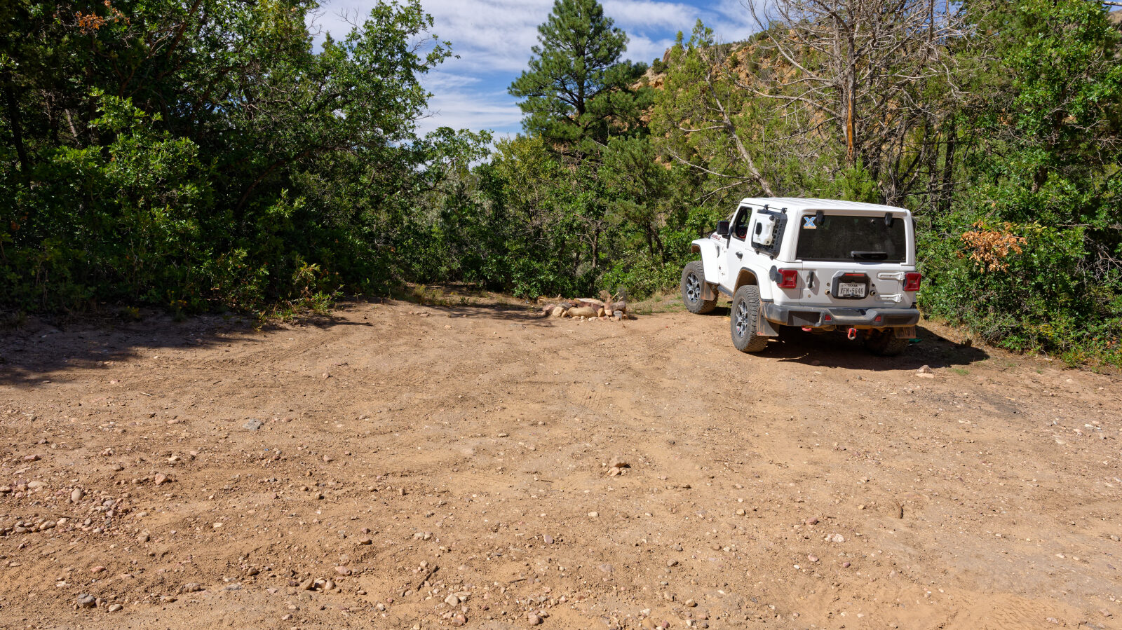 Room for one Jeep and one tent. Not private, and possibly a little shady.