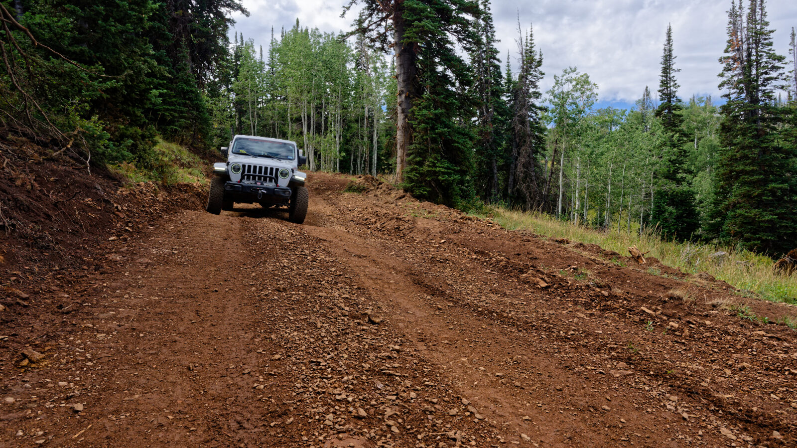 The hardest spot on the route, level one at most. A long trailer might ground out, but the dip is not deep.