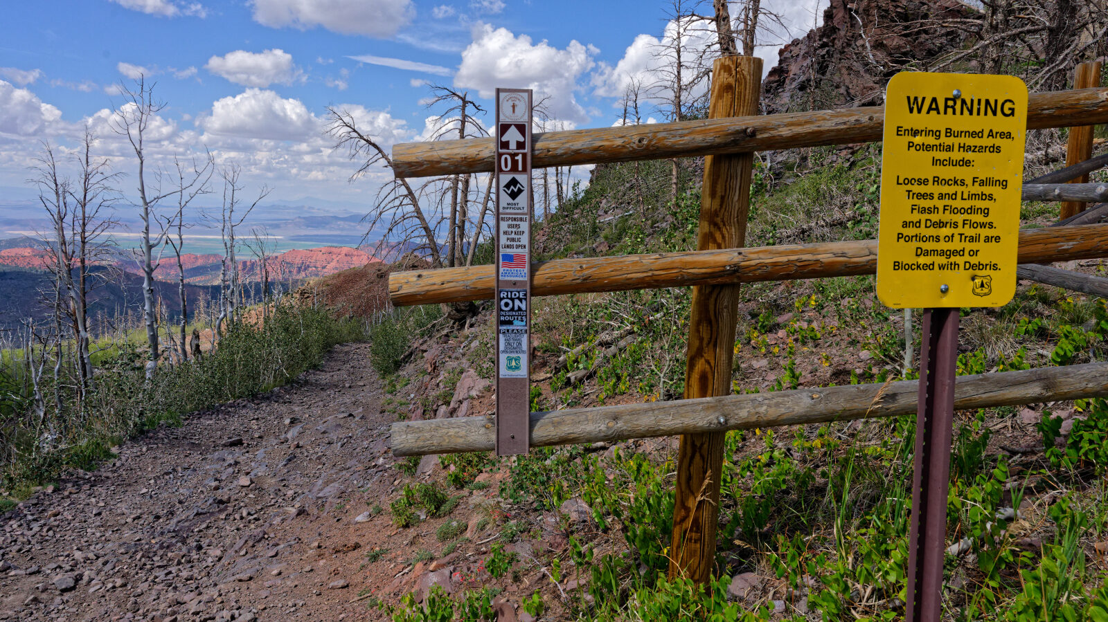 The trail ends at a 72 inch wide restricted trail with a 2,500 lb weight limit. The shale shelf road would let a heavier rig slide off. The top has views of Yankee Meadows Reservoir, Parowan Gap and the mountains in Nevada.