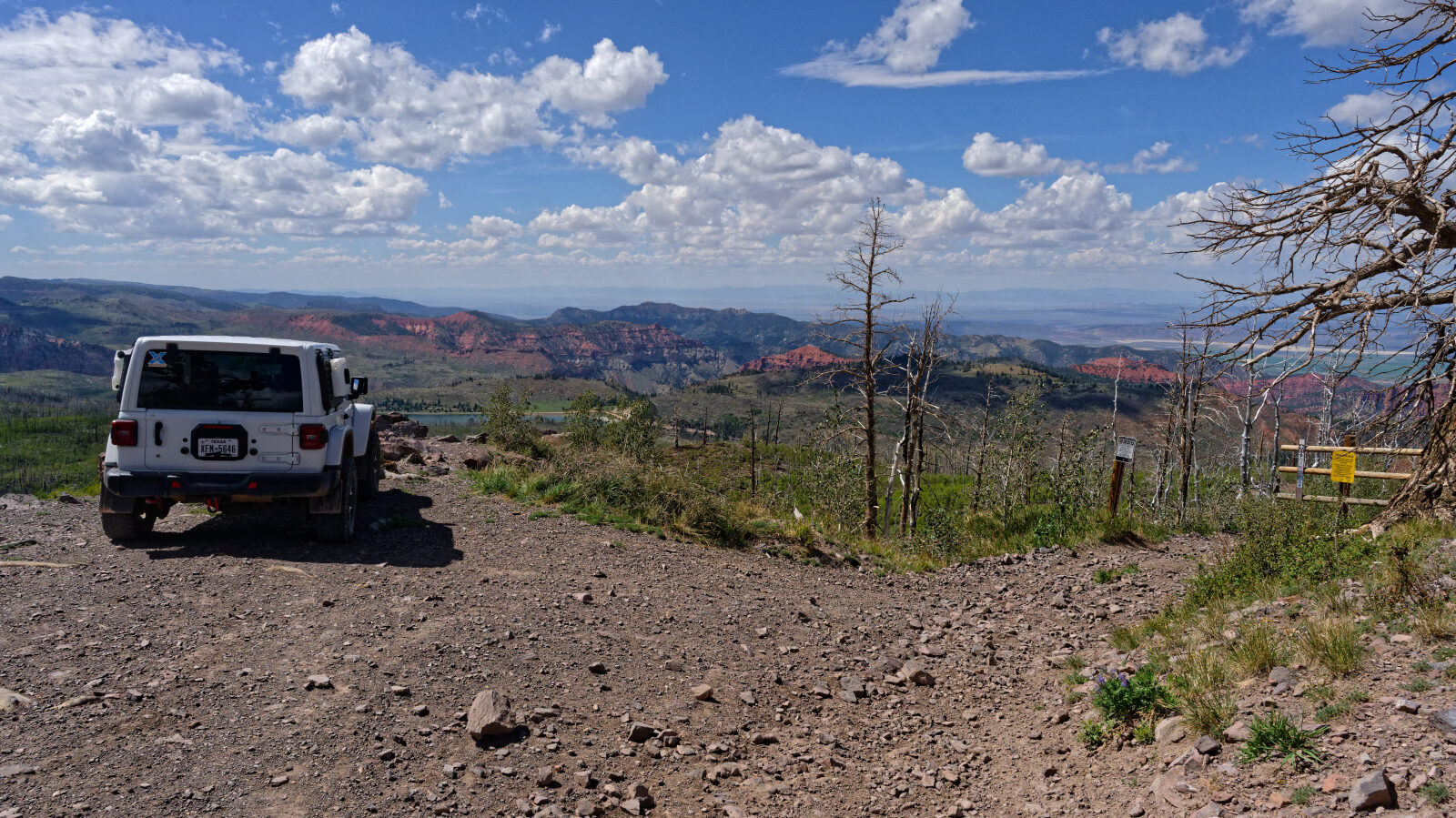 The trail ends at a 72 inch wide restricted trail with a 2,500 lb weight limit. The shale shelf road would let a heavier rig slide off. The top has views of Yankee Meadows Reservoir, Parowan Gap and the mountains in Nevada.